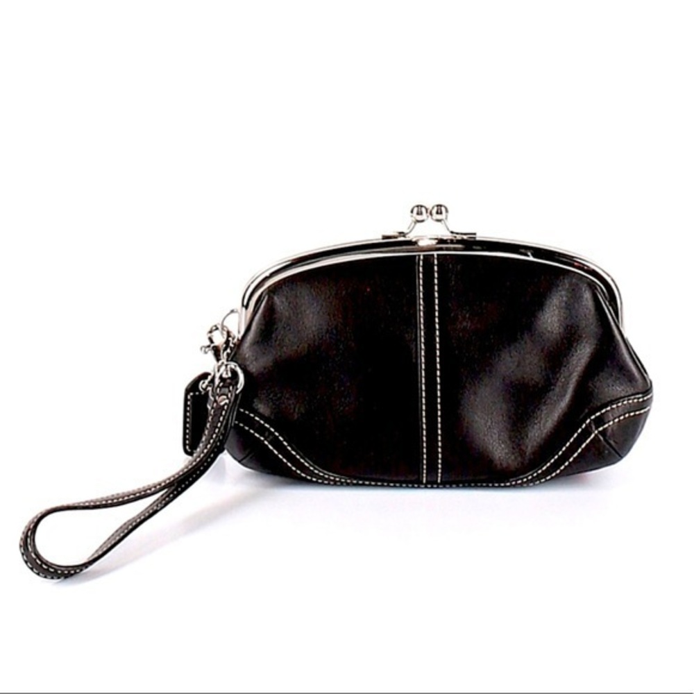 ⏰Coach S black leather clutch with silver hardware